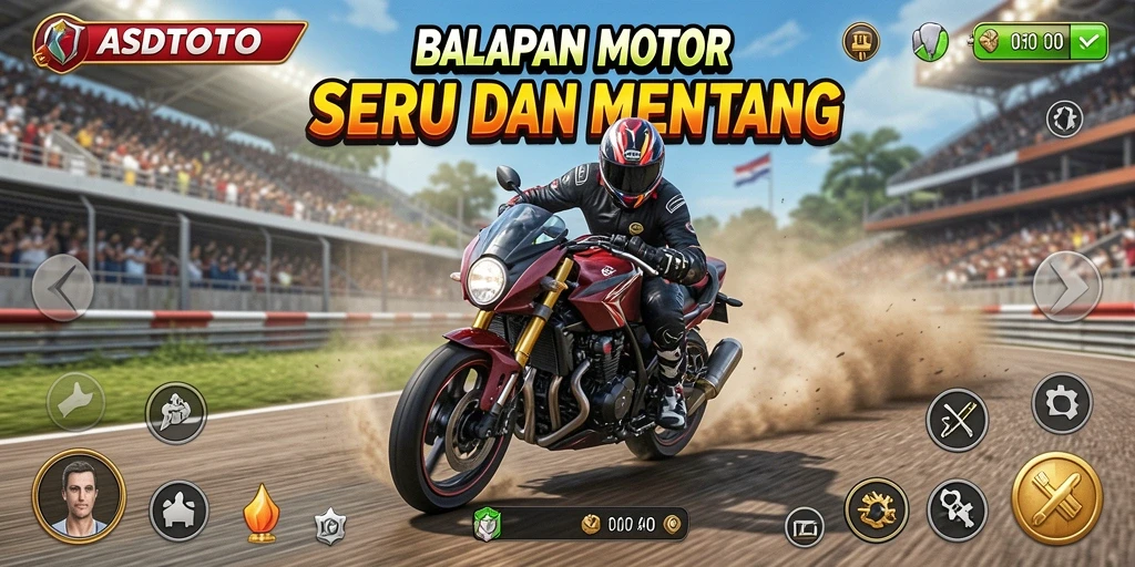 Screenshot gameplay ASDTOTO dengan balapan motor yang mendebarkan.