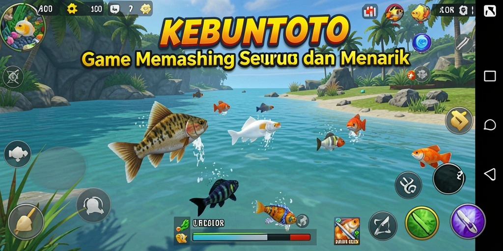 Screenshot gameplay KEBUNTOTO yang menunjukkan momen memancing yang mendebarkan.