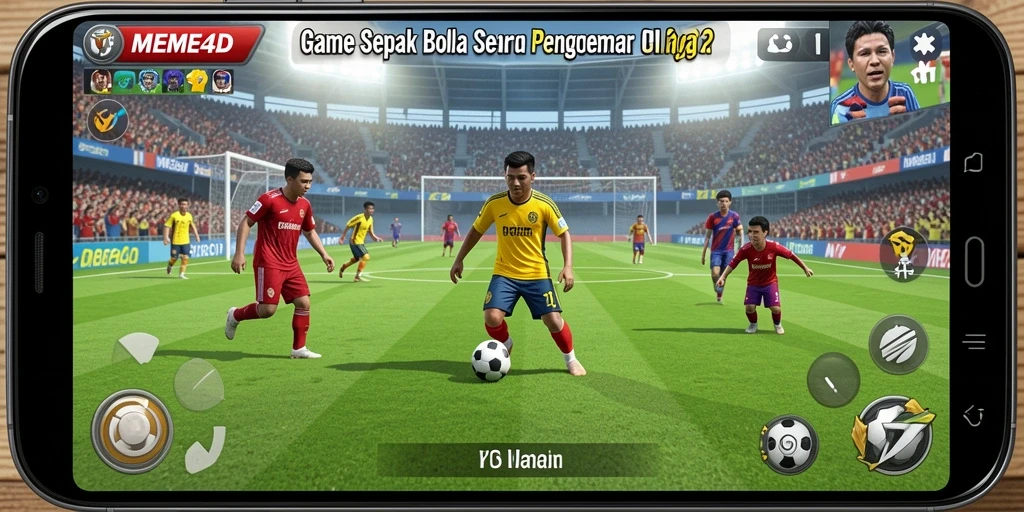 Screenshot gameplay <strong>MEME4D</strong> menampilkan aksi seru di lapangan sepak bola.