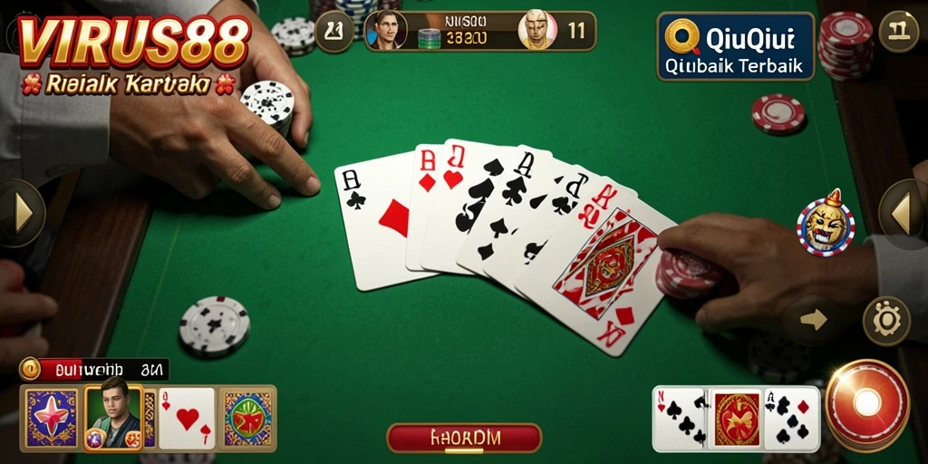 Tampilan gameplay menegangkan dalam permainan QiuQiu VIRUS88.